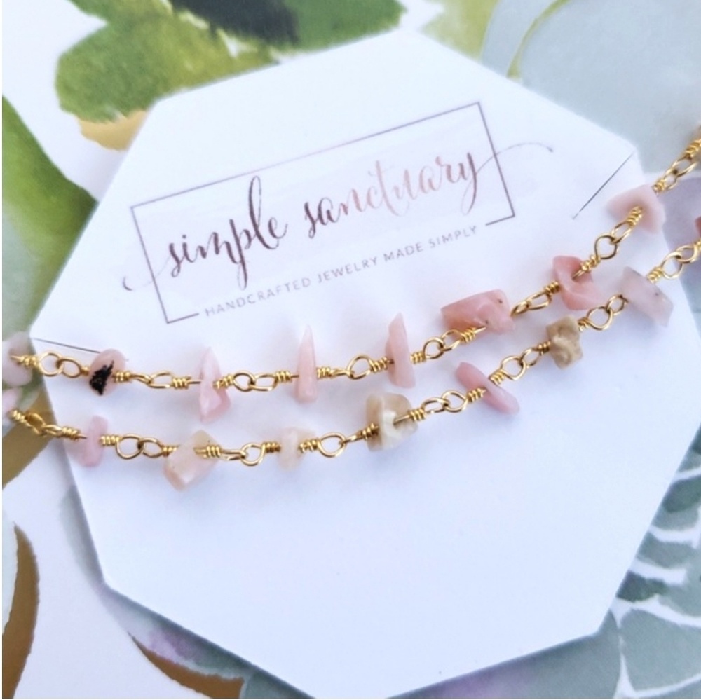 Natural Pink Opal Rosary Choker Necklace